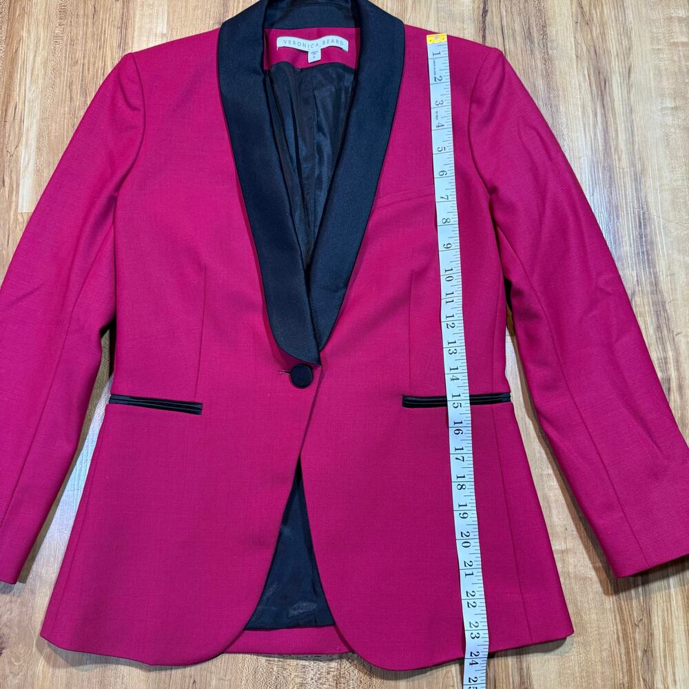 Veronica Beard Keaton Fuchsia Raspberry Single Button Tuxedo Shawl Lapel Jacket - Picture 4 of 8